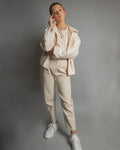 Pantalón palazzo de lino color blanco roto para mujer - Velora